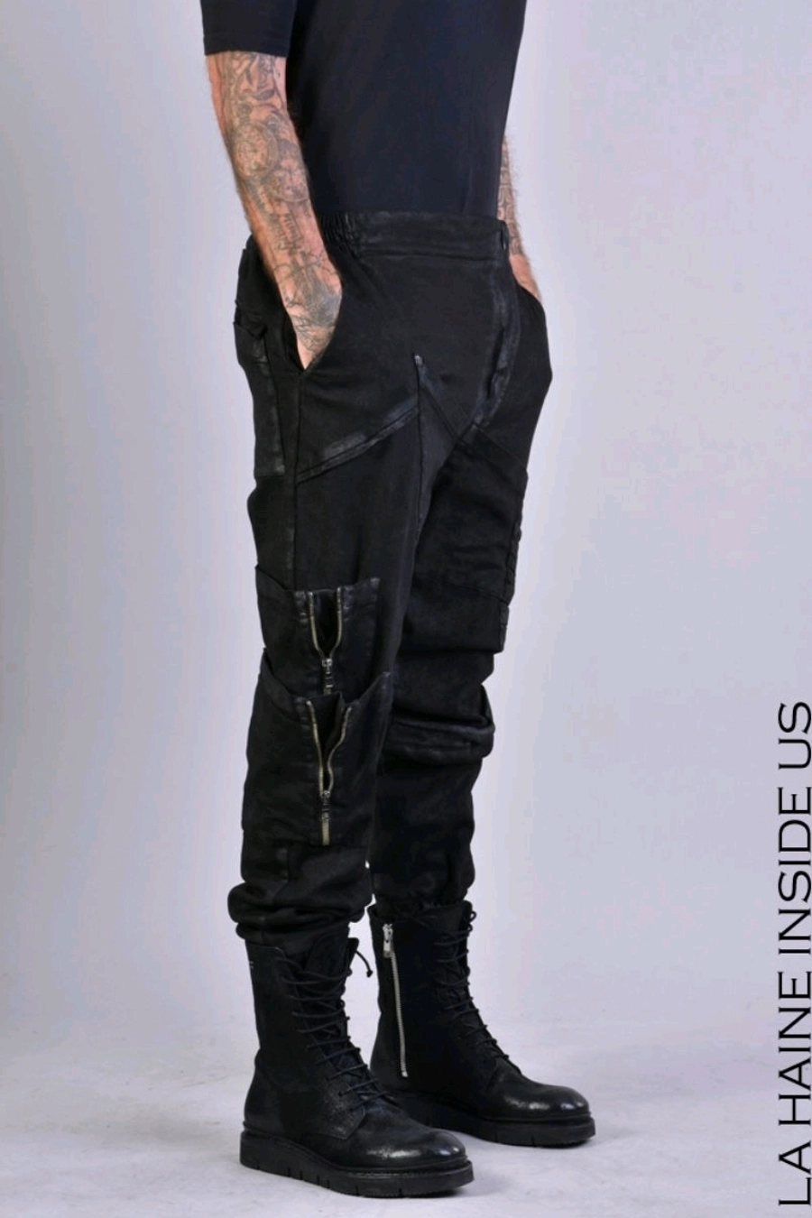 PANTALONE Gabardina Stretch Laminato Nero